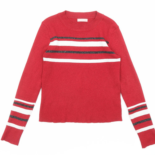 Luc-ce Womens Red Round Neck Striped Viscose Pullover Jumper Size M - Size M-L