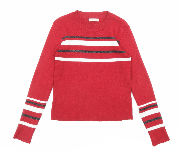 Luc-ce Womens Red Round Neck Striped Viscose Pullover Jumper Size M - Size M-L