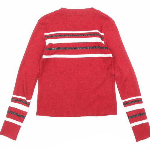 Luc-ce Womens Red Round Neck Striped Viscose Pullover Jumper Size M - Size M-L