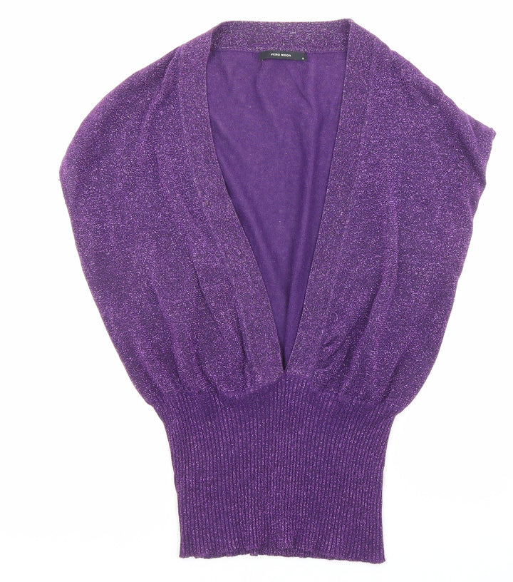 VERO MODA Womens Purple V-Neck Polyester Pullover Jumper Size M - Glitter