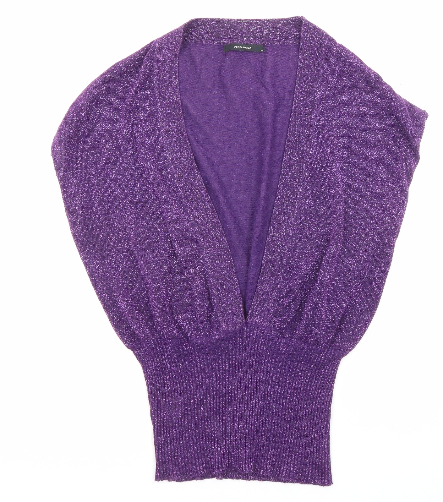 VERO MODA Womens Purple V-Neck Polyester Pullover Jumper Size M - Glitter