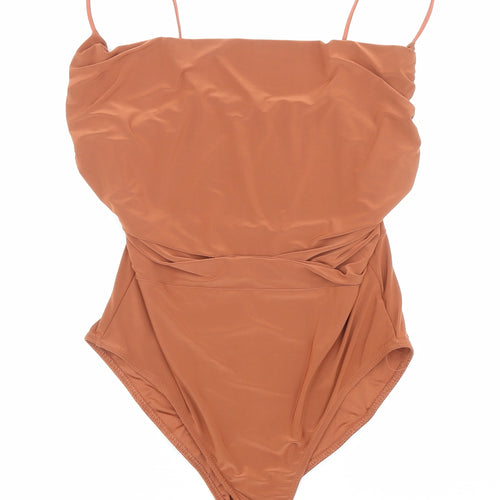 Nasty Gal Womens Brown Polyester Bodysuit One-Piece Size 8 Snap