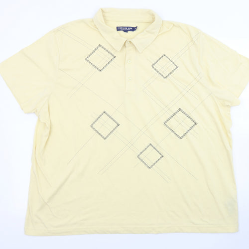 Premier Man Mens Yellow Geometric Polyester Polo Size 2XL Collared Button