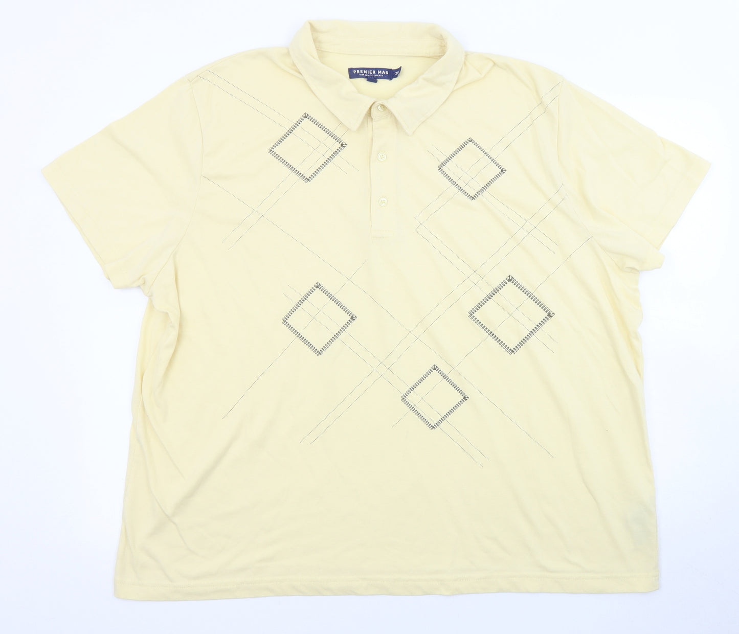 Premier Man Mens Yellow Geometric Polyester Polo Size 2XL Collared Button