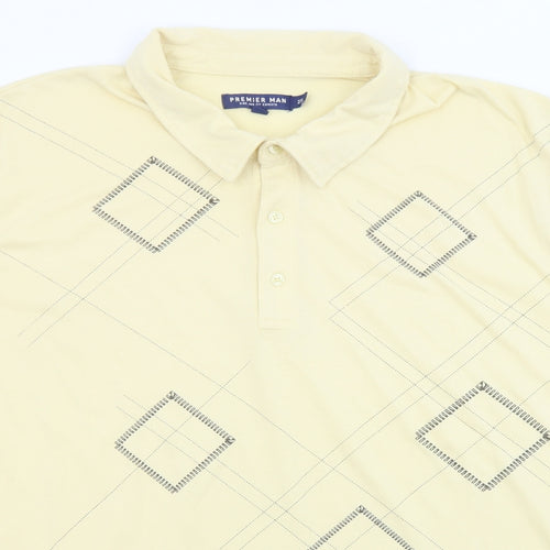 Premier Man Mens Yellow Geometric Polyester Polo Size 2XL Collared Button