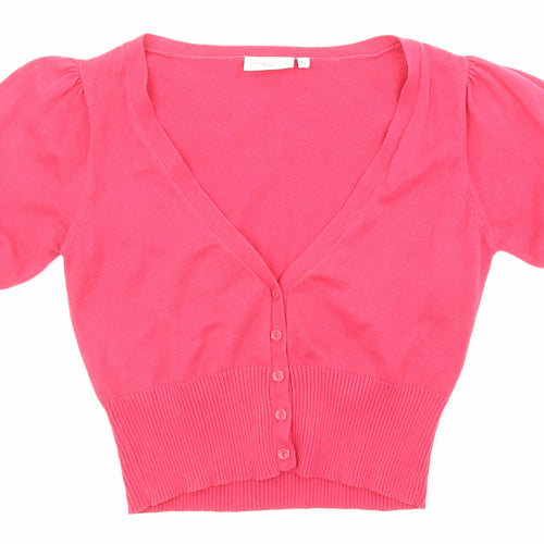 New Look Womens Pink V-Neck Cotton Pullover Jumper Size 12 - Balloon sleeves