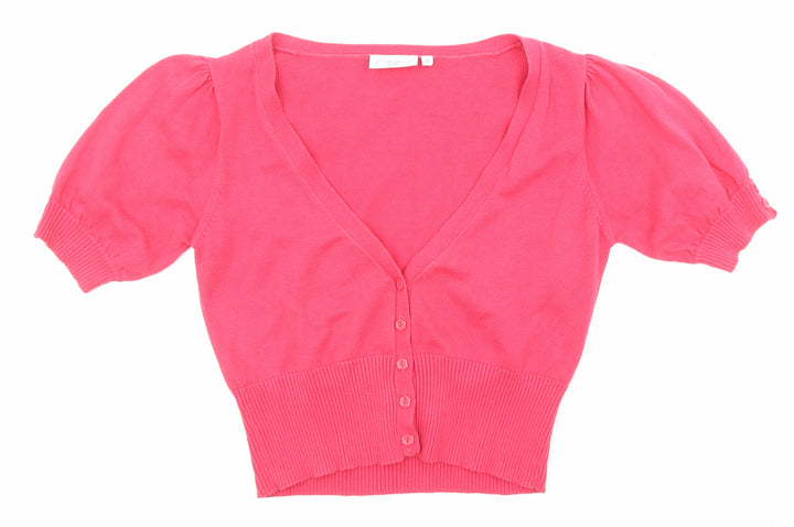 New Look Womens Pink V-Neck Cotton Pullover Jumper Size 12 - Balloon sleeves