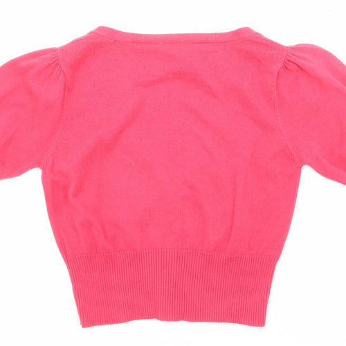 New Look Womens Pink V-Neck Cotton Pullover Jumper Size 12 - Balloon sleeves