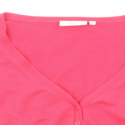 New Look Womens Pink V-Neck Cotton Pullover Jumper Size 12 - Balloon sleeves