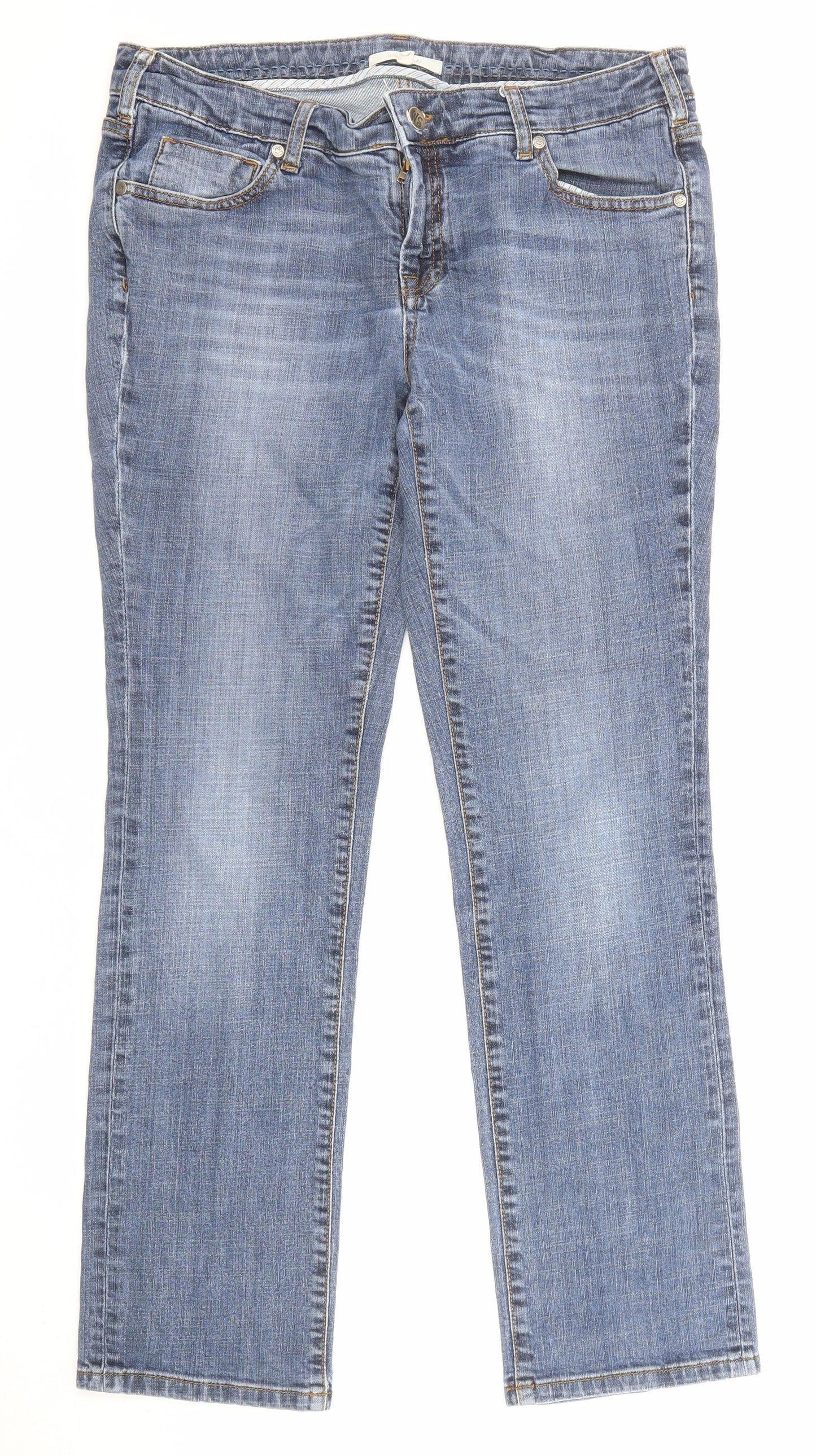 White Stuff Womens Blue Cotton Straight Jeans Size 14 L28 in Regular Zip - Pockets