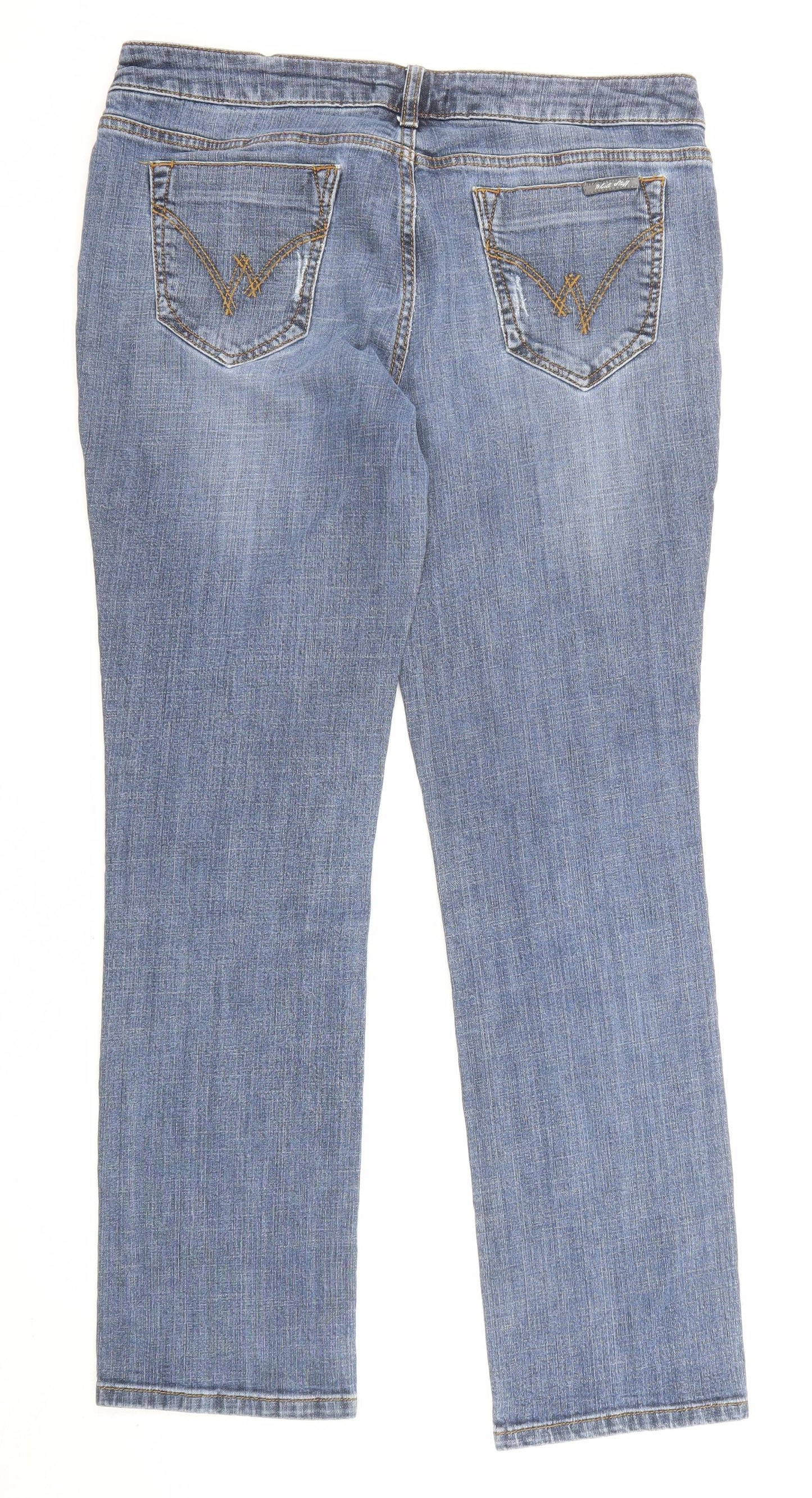 White Stuff Womens Blue Cotton Straight Jeans Size 14 L28 in Regular Zip - Pockets