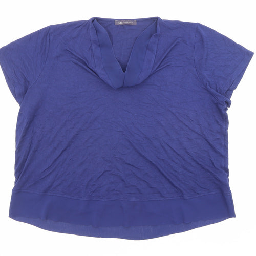 Marks and Spencer Womens Blue Polyester Basic T-Shirt Size 16 Cowl Neck