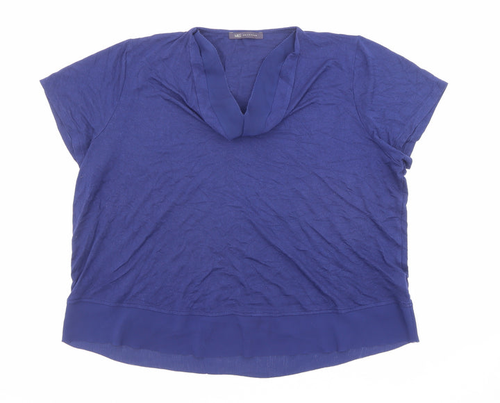 Marks and Spencer Womens Blue Polyester Basic T-Shirt Size 16 Cowl Neck