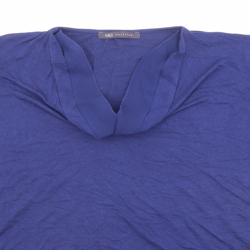 Marks and Spencer Womens Blue Polyester Basic T-Shirt Size 16 Cowl Neck