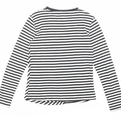Warehouse Womens Black Striped Polyester Basic T-Shirt Size 8 Round Neck