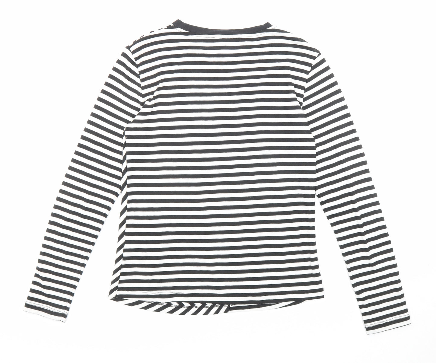 Warehouse Womens Black Striped Polyester Basic T-Shirt Size 8 Round Neck
