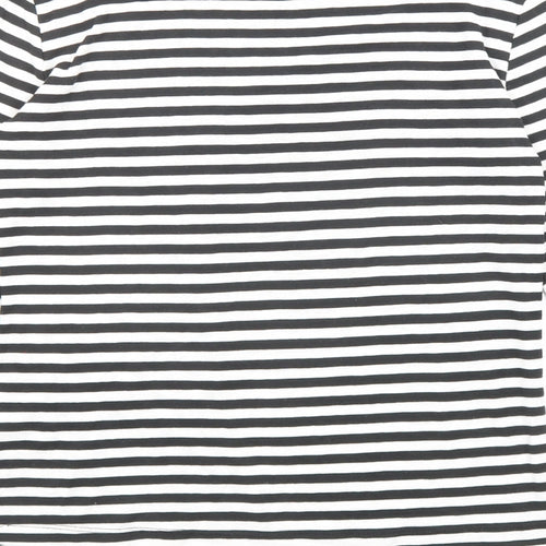 Warehouse Womens Black Striped Polyester Basic T-Shirt Size 8 Round Neck