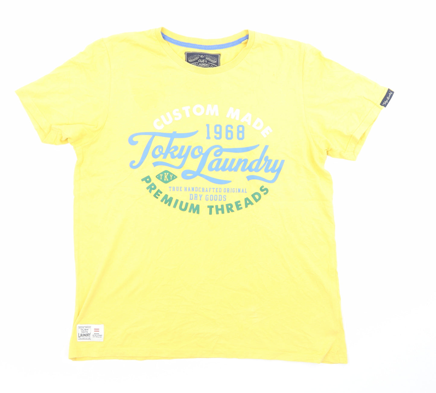 Tokyo Laundry Mens Yellow Cotton T-Shirt Size M Round Neck