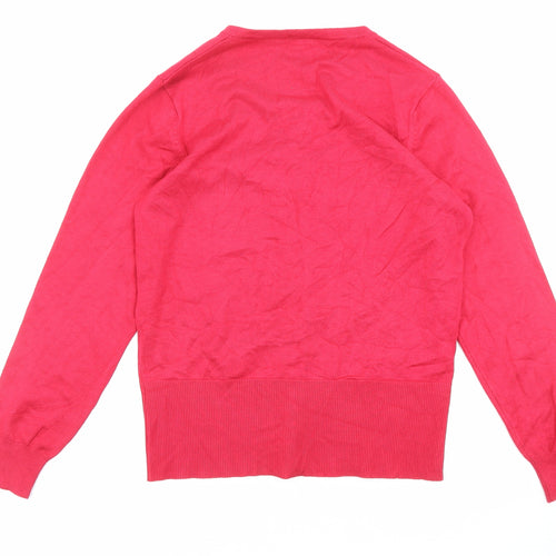 //text.. Womens Pink Scoop Neck Viscose Cardigan Jumper Size M
