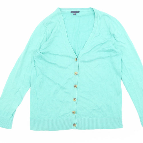 Gap Womens Green V-Neck Cotton Cardigan Jumper Size L