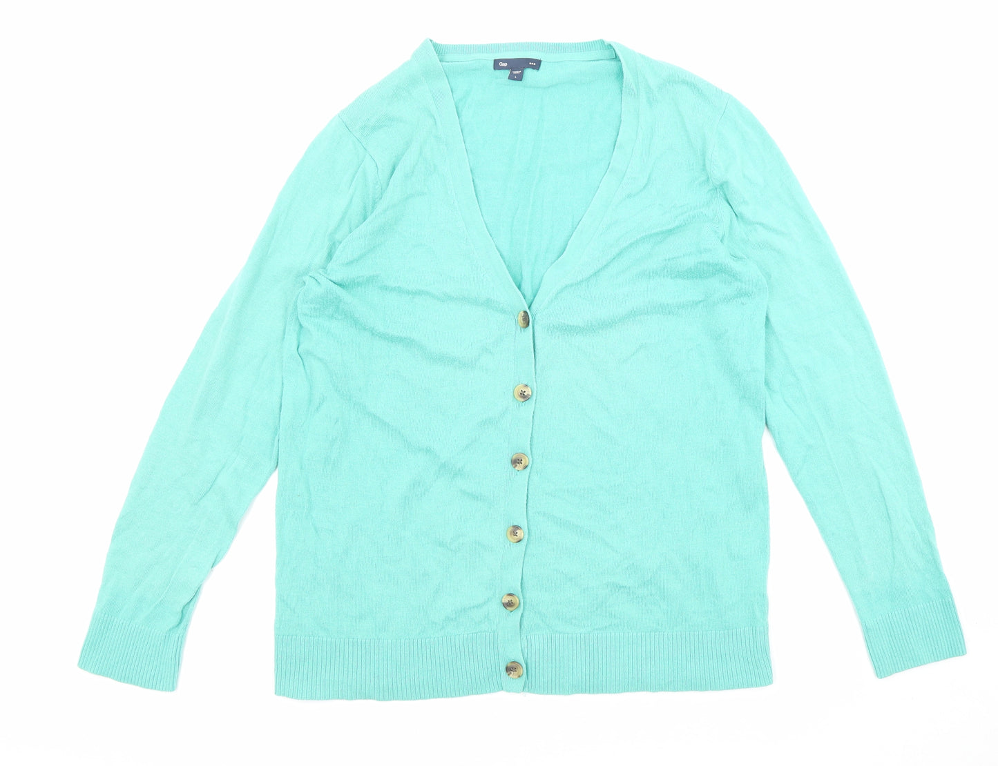 Gap Womens Green V-Neck Cotton Cardigan Jumper Size L