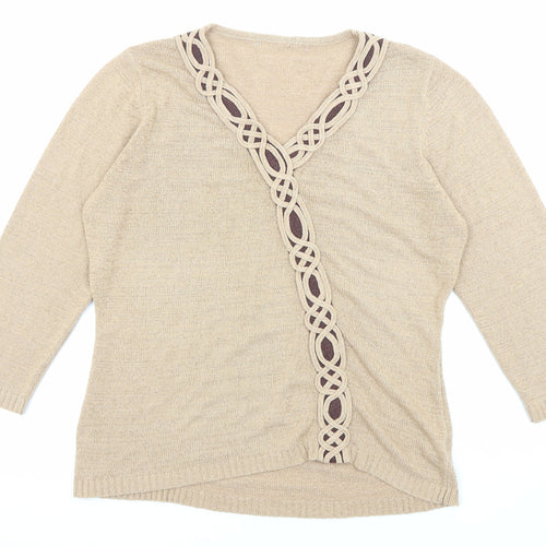 Stephen Womens Beige V-Neck Acrylic Pullover Jumper Size M