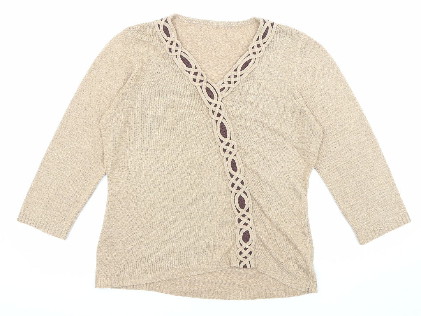 Stephen Womens Beige V-Neck Acrylic Pullover Jumper Size M