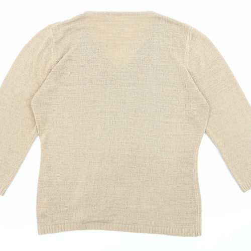 Stephen Womens Beige V-Neck Acrylic Pullover Jumper Size M
