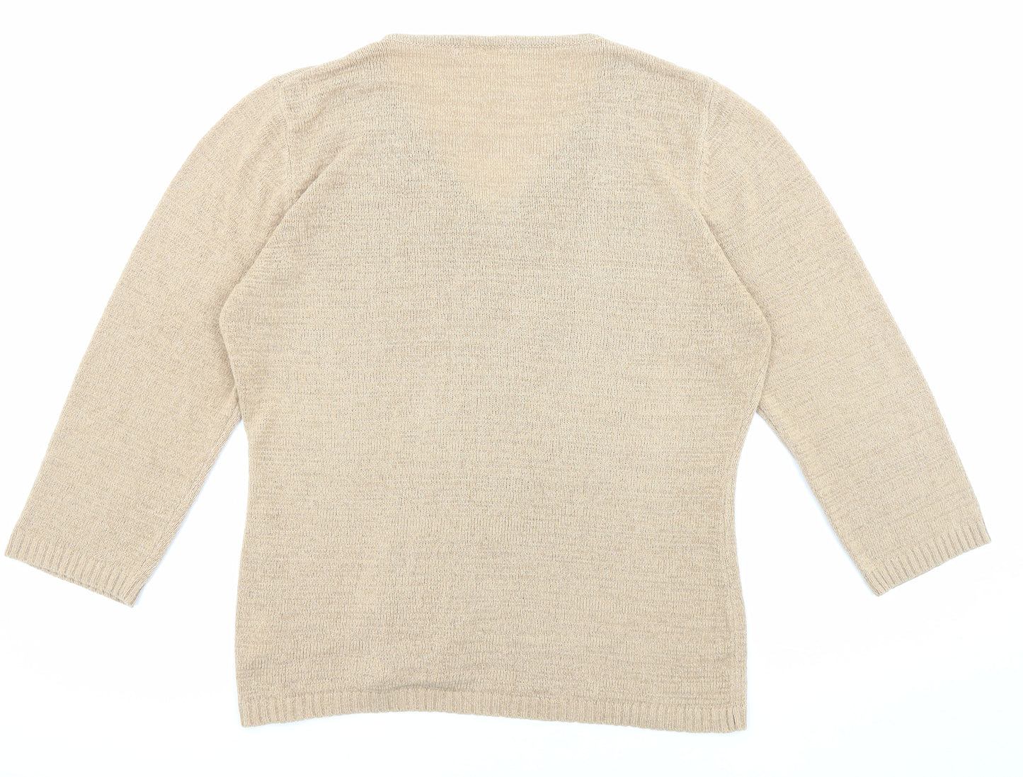Stephen Womens Beige V-Neck Acrylic Pullover Jumper Size M