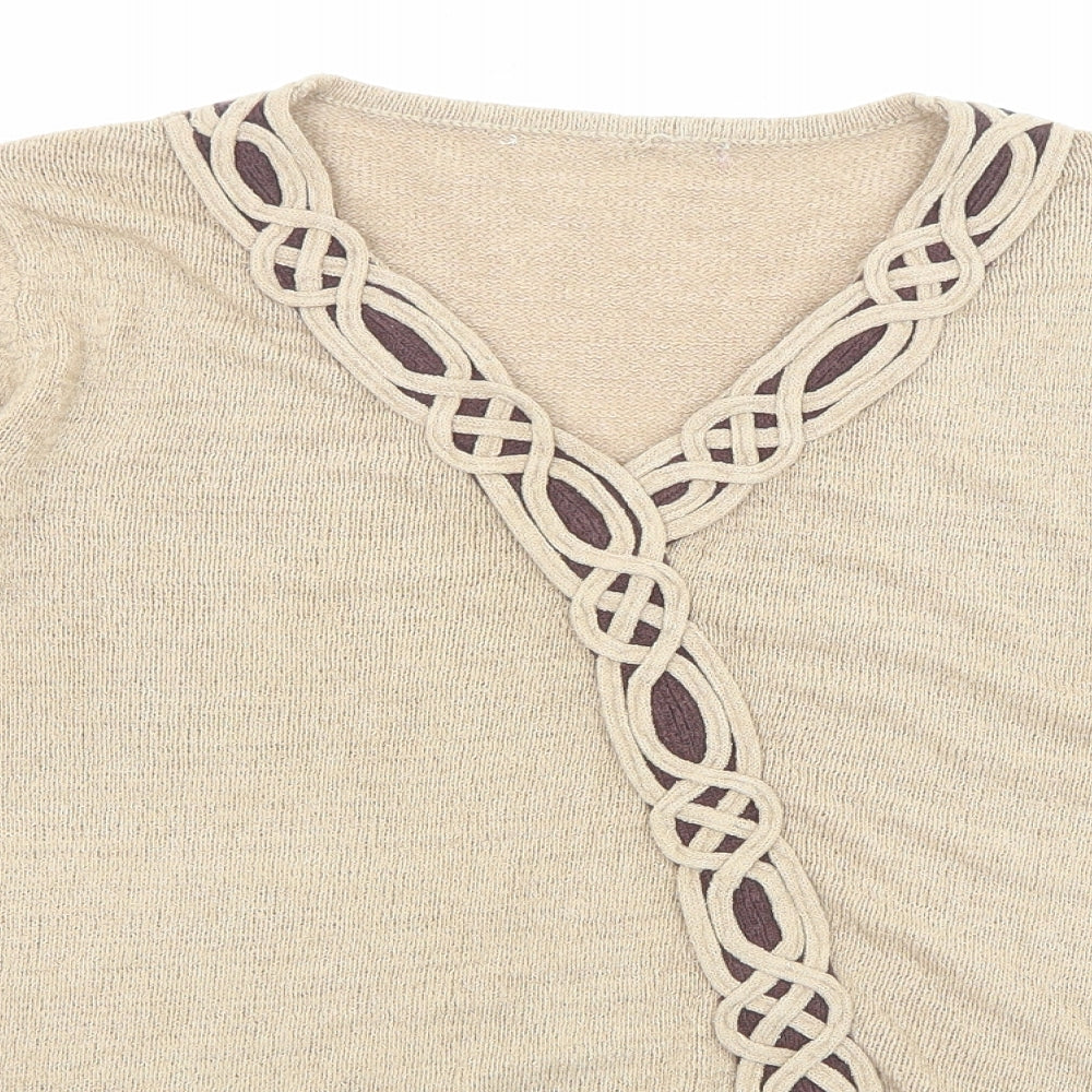 Stephen Womens Beige V-Neck Acrylic Pullover Jumper Size M