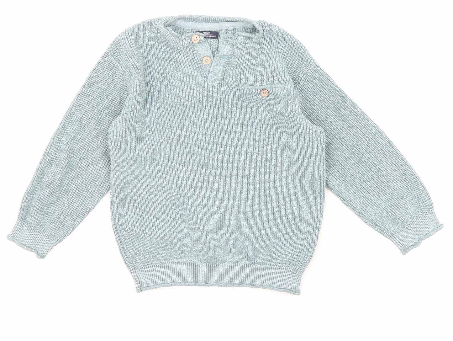 NEXT Boys Blue Henley Cotton Henley Jumper Size 2-3 Years Pullover - Pocket