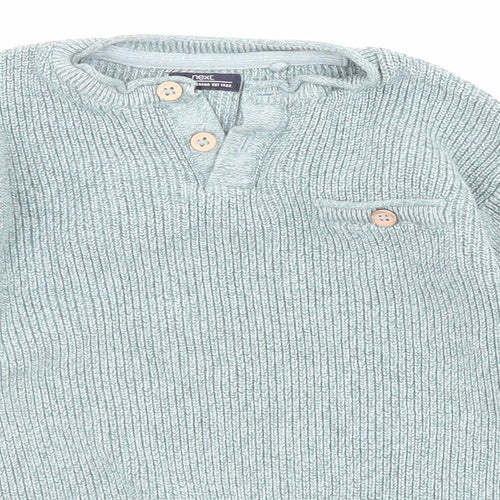 NEXT Boys Blue Henley Cotton Henley Jumper Size 2-3 Years Pullover - Pocket