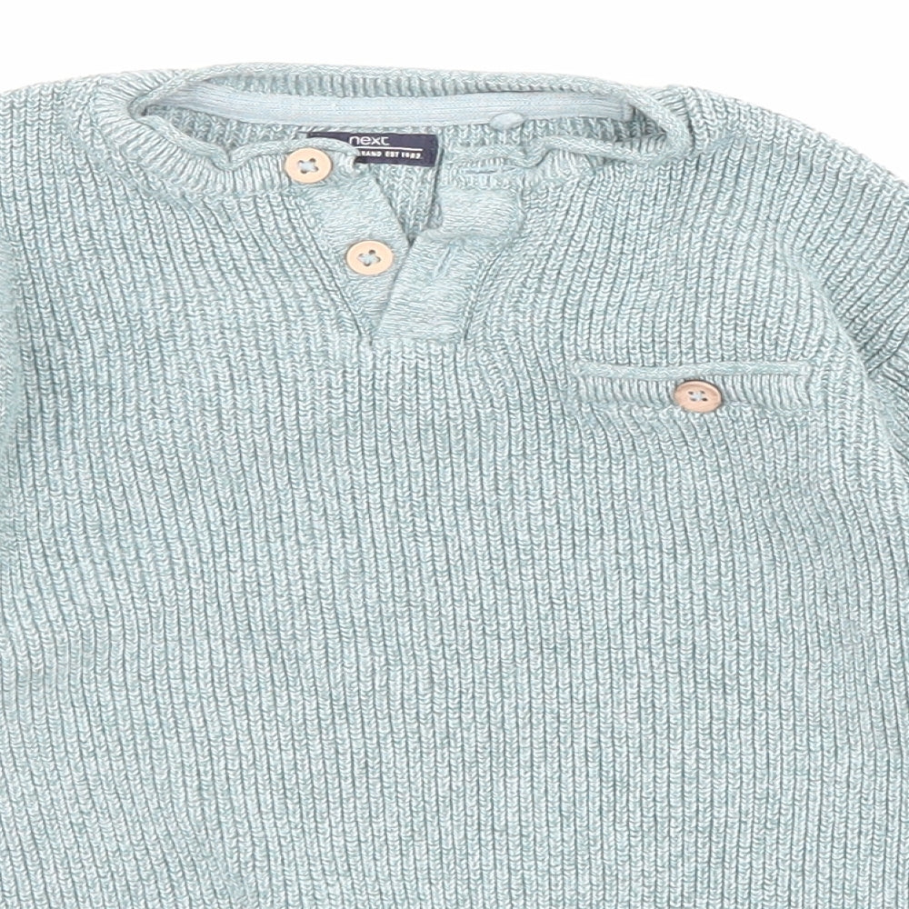 NEXT Boys Blue Henley Cotton Henley Jumper Size 2-3 Years Pullover - Pocket