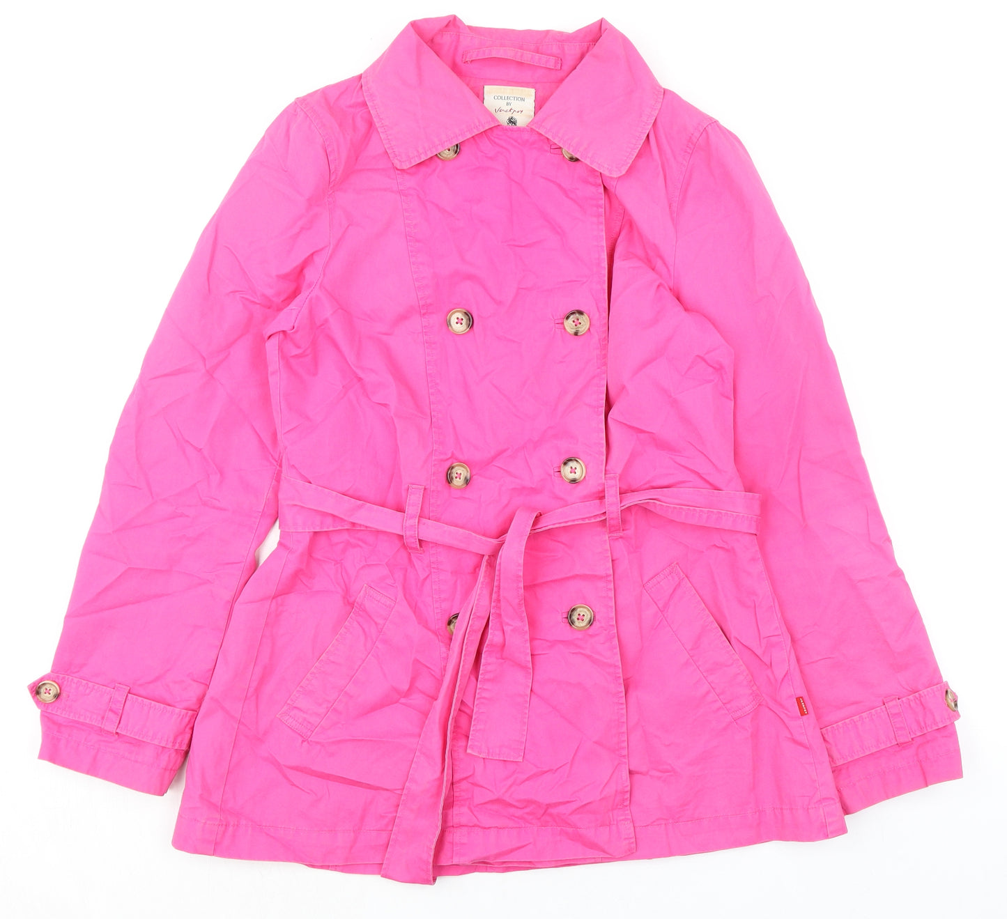 Jackpot Womens Pink Trench Coat Coat Size M Button - Belted