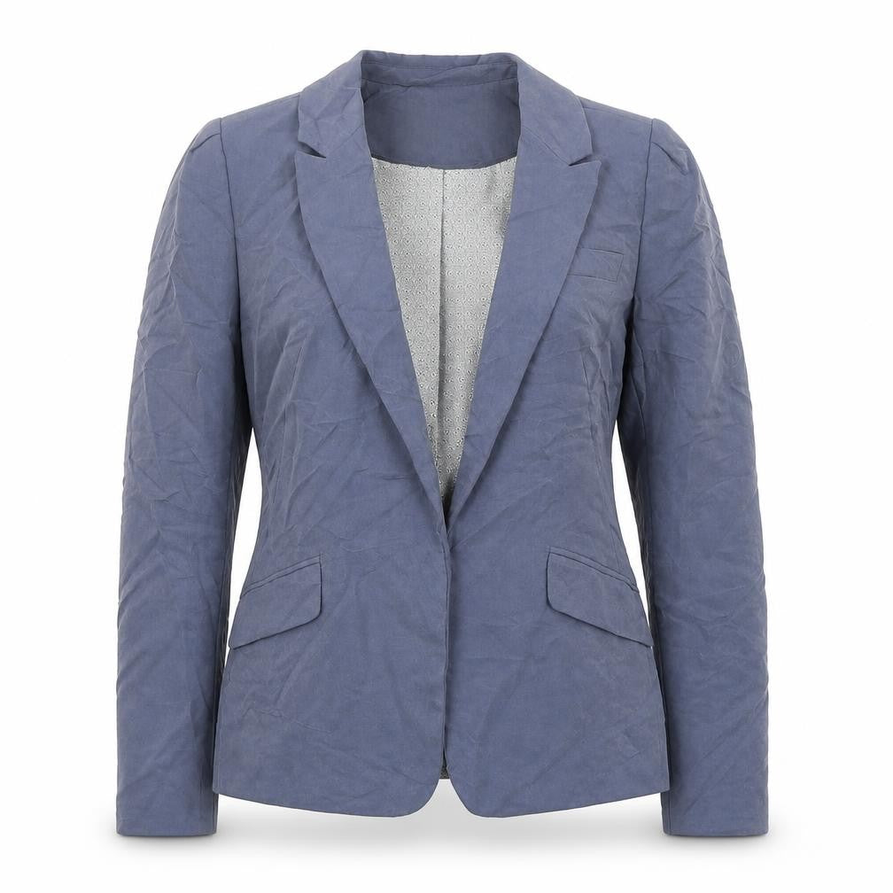 Front view of H&M women’s blue jacket blazer, size UK 6, - open