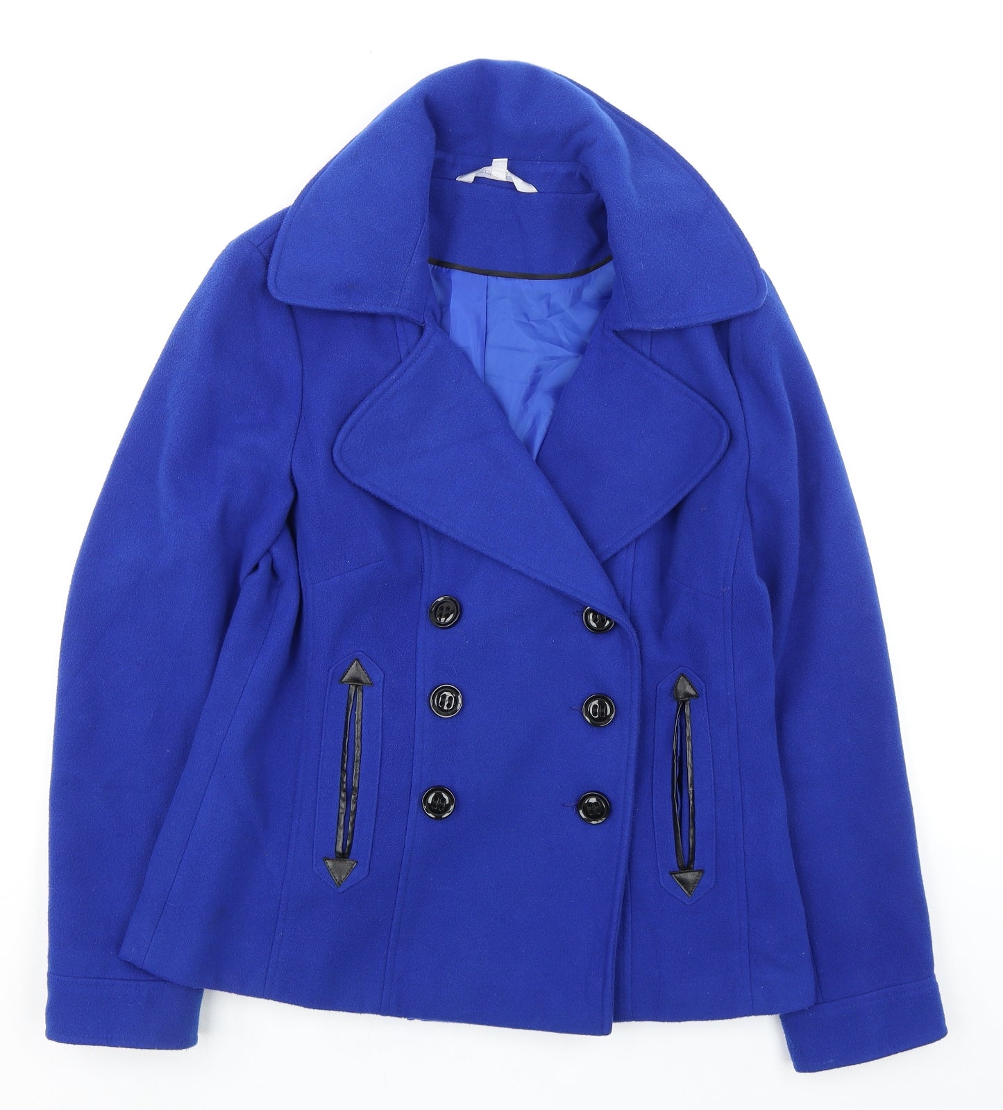 Debenhams Womens Blue Pea Coat Coat Size 14 Button - Double Breasted Jacket