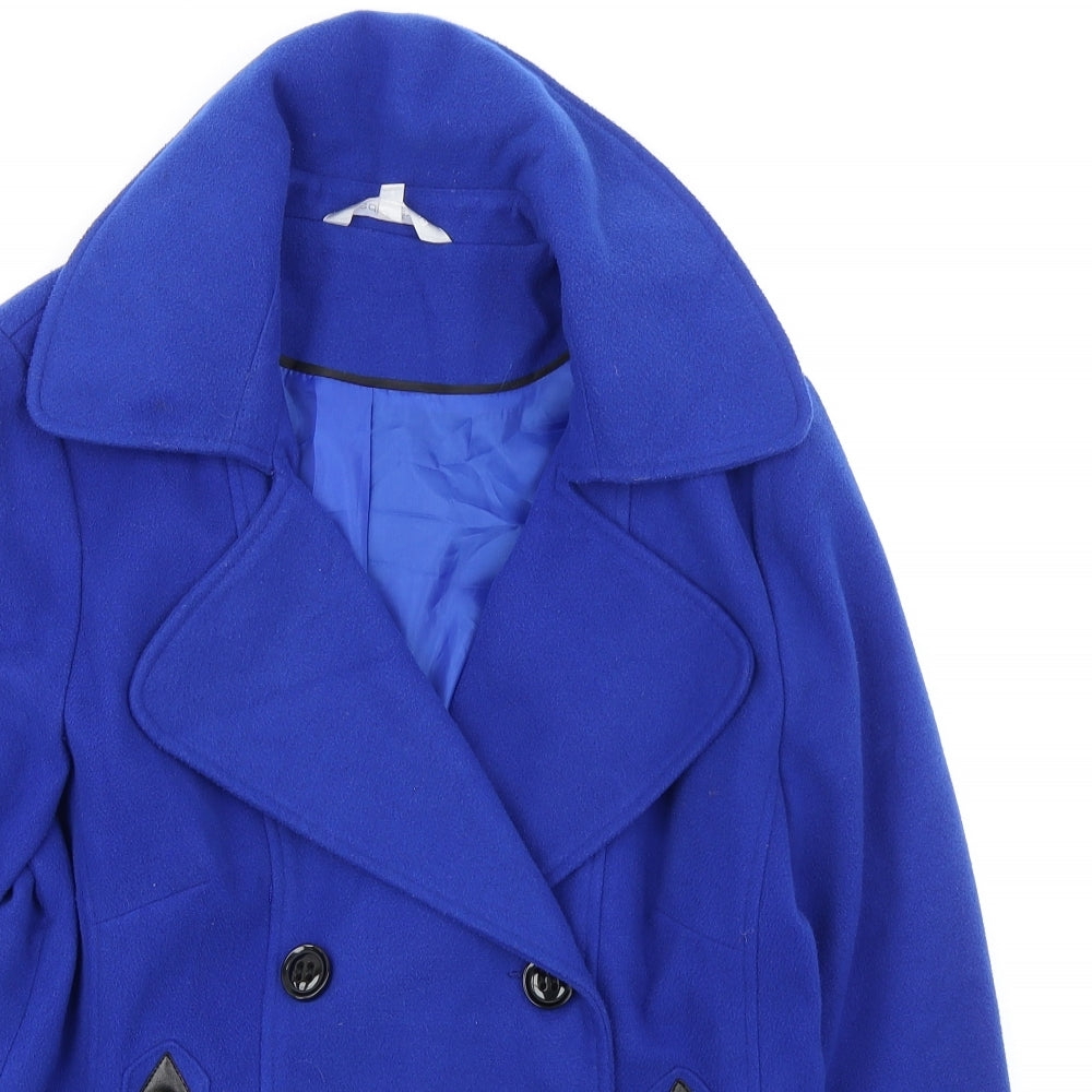 Debenhams Womens Blue Pea Coat Coat Size 14 Button - Double Breasted Jacket