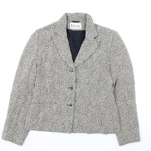 Diva Womens Grey Jacket Blazer Size 10 Button - Textured