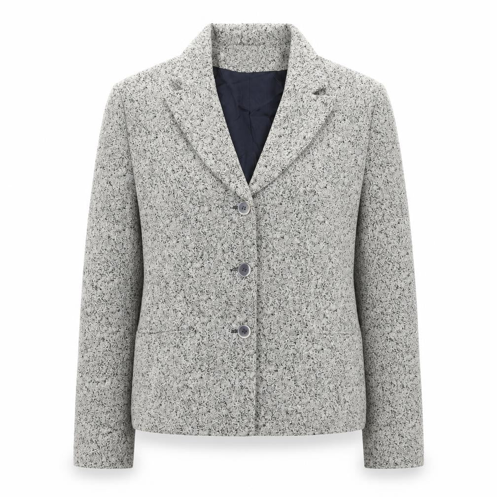 Front view of Diva women’s grey jacket blazer, size UK 10, button - textured