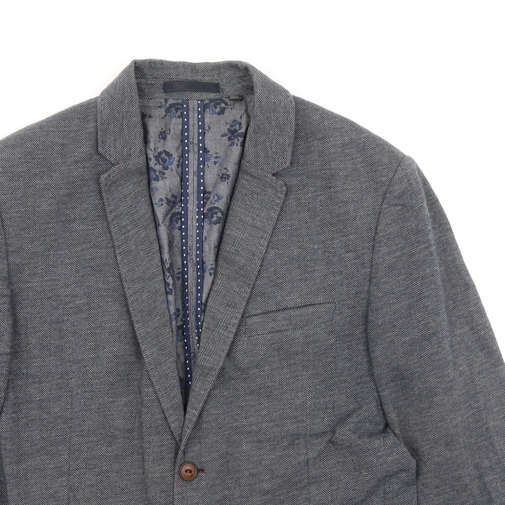 Ted Baker Mens Blue Herringbone Cotton Jacket Suit Jacket Size L Regular - Patterned Lining