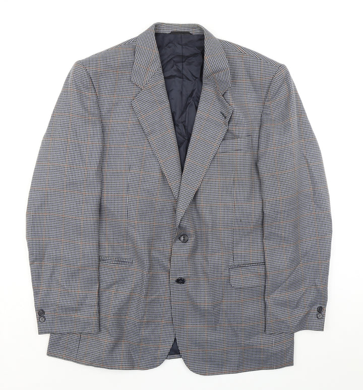 Skopes Mens Blue Houndstooth Polyester Jacket Sport Coat Size 44 Regular