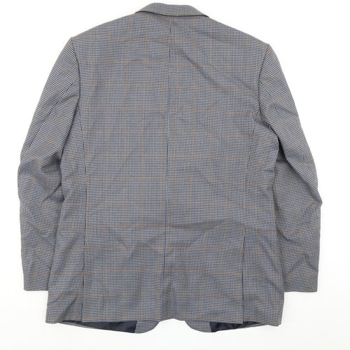 Skopes Mens Blue Houndstooth Polyester Jacket Sport Coat Size 44 Regular