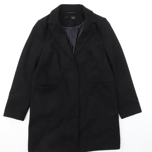 Topshop Womens Black Overcoat Coat Size 8 Snap - Hidden Closure