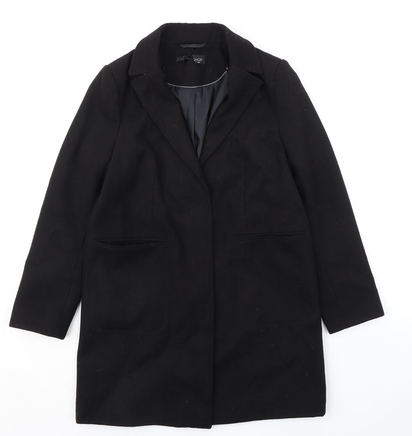 Topshop Womens Black Overcoat Coat Size 8 Snap - Hidden Closure