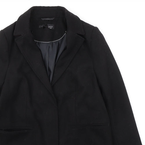 Topshop Womens Black Overcoat Coat Size 8 Snap - Hidden Closure
