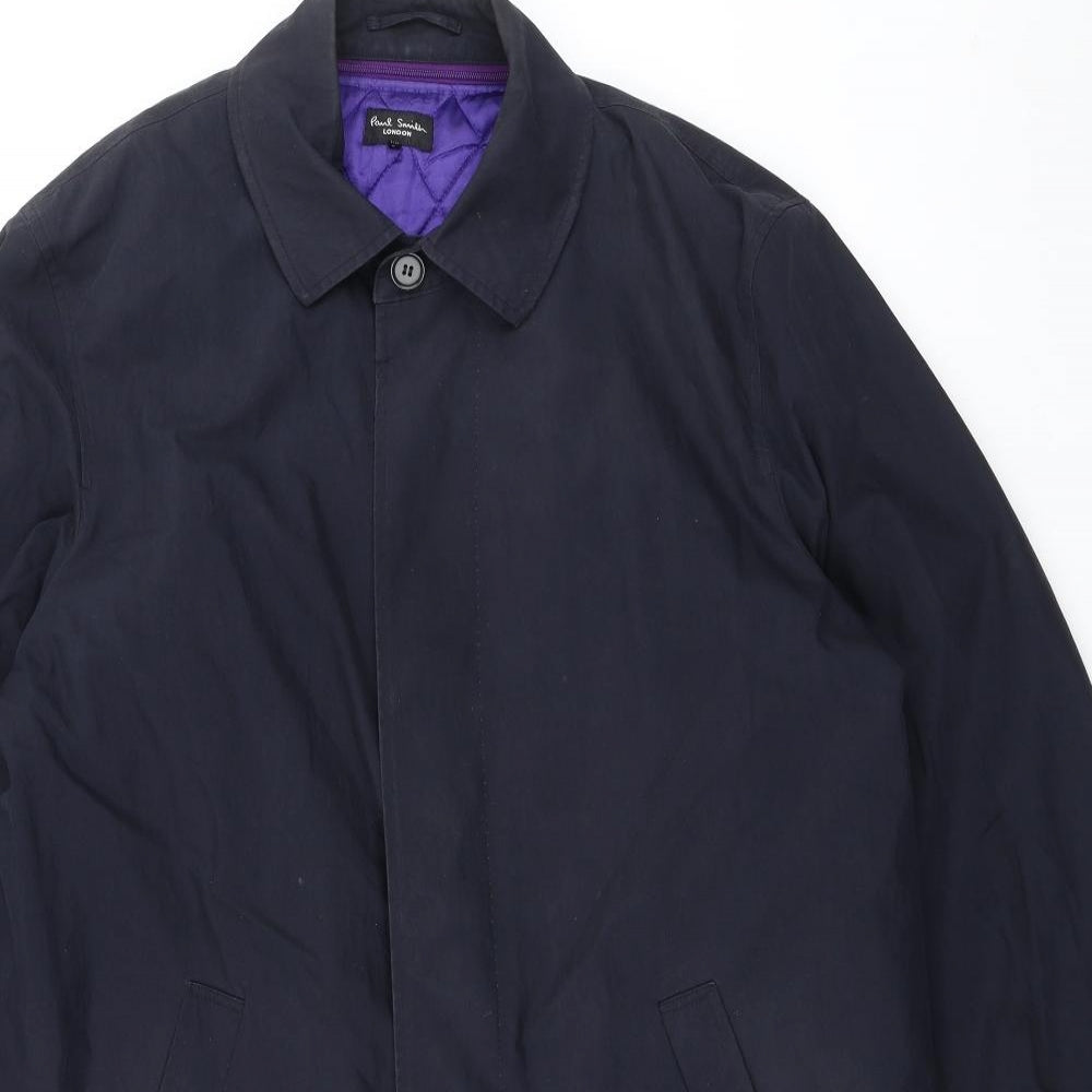 Paul Smith Mens Blue Overcoat Coat Size L Zip - Removable Lining