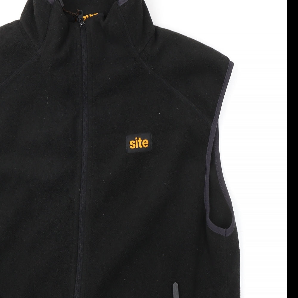 Site Mens Black Gilet Jacket Size M Zip - Logo Zipped Pockets