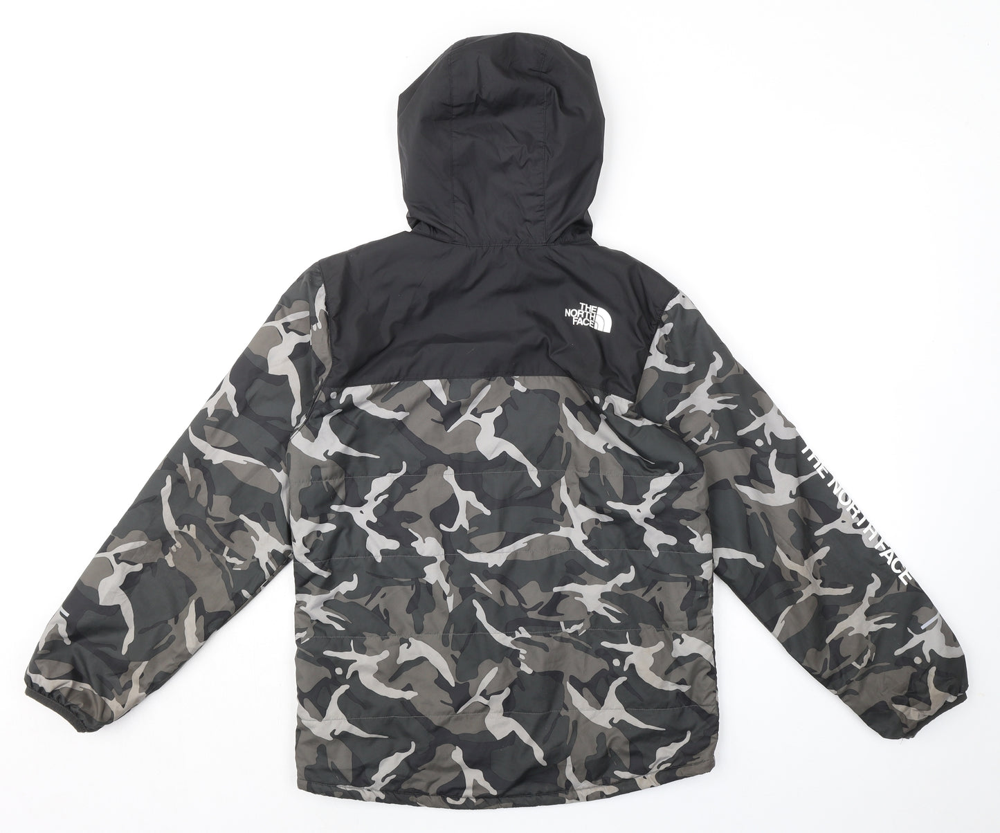 The North Face Boys Multicoloured Camouflage Puffer Jacket Jacket Size L Zip - Hooded Zipped Pockets