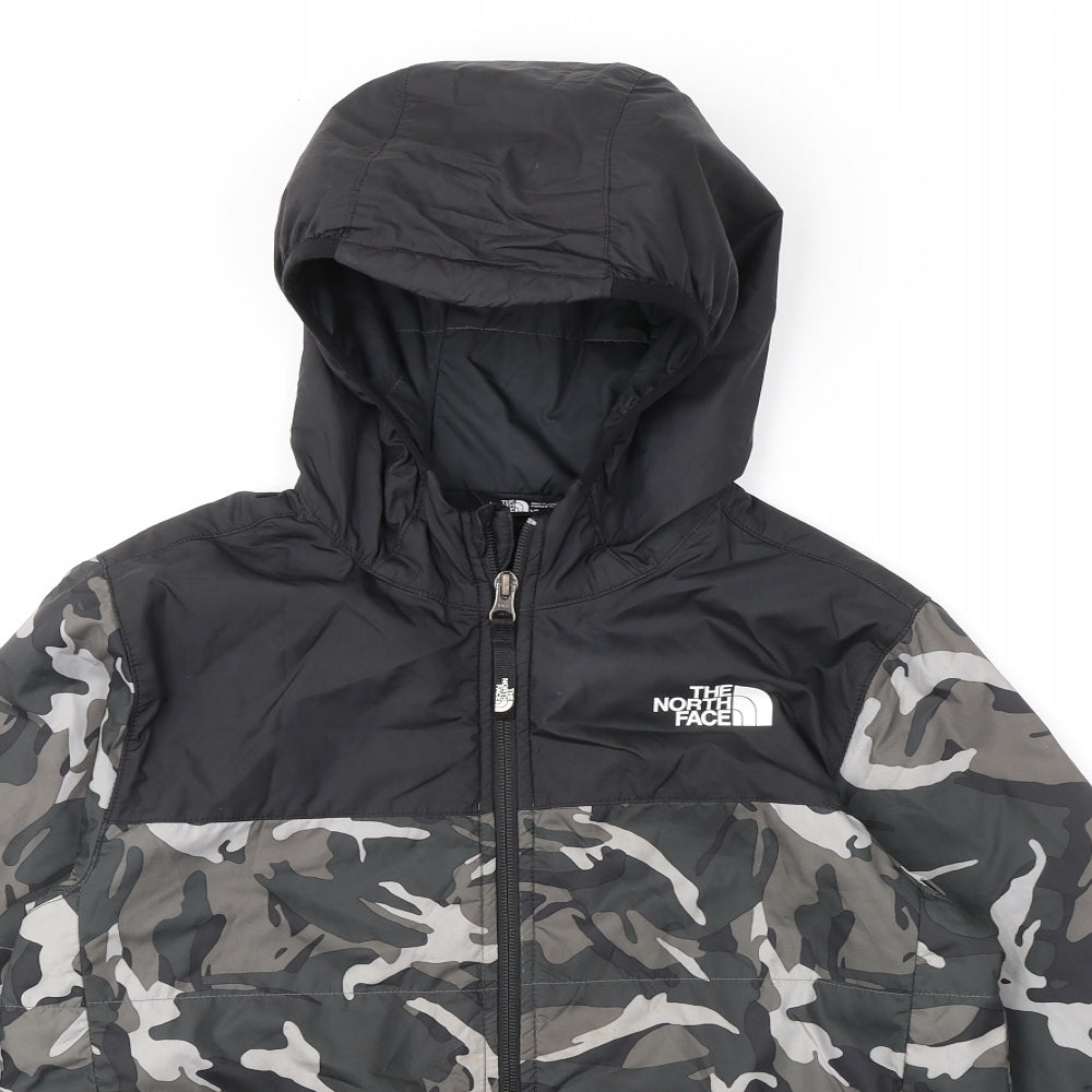 The North Face Boys Multicoloured Camouflage Puffer Jacket Jacket Size L Zip - Hooded Zipped Pockets