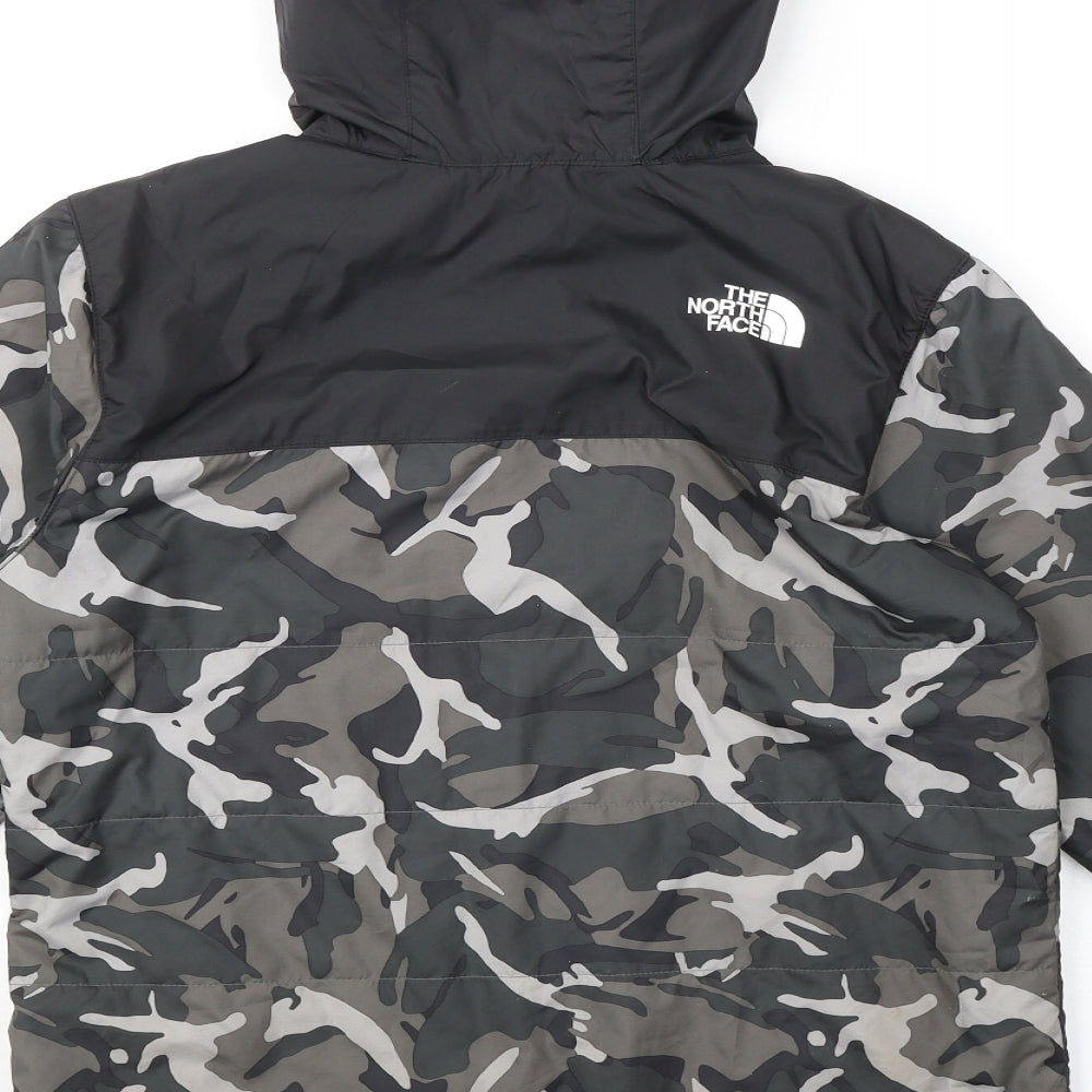 The North Face Boys Multicoloured Camouflage Puffer Jacket Jacket Size L Zip - Hooded Zipped Pockets